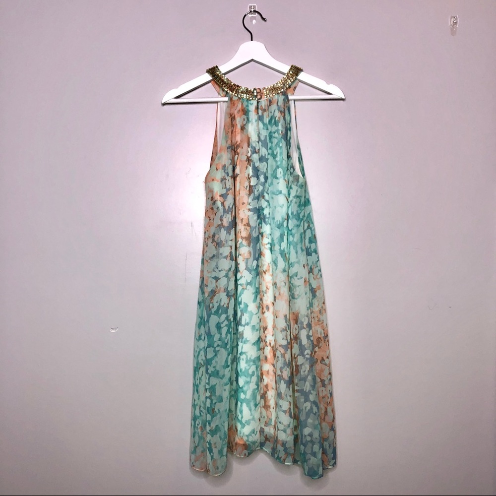 Vince Camuto Halter Gold neck W/Aqua print - Picture 8 of 8